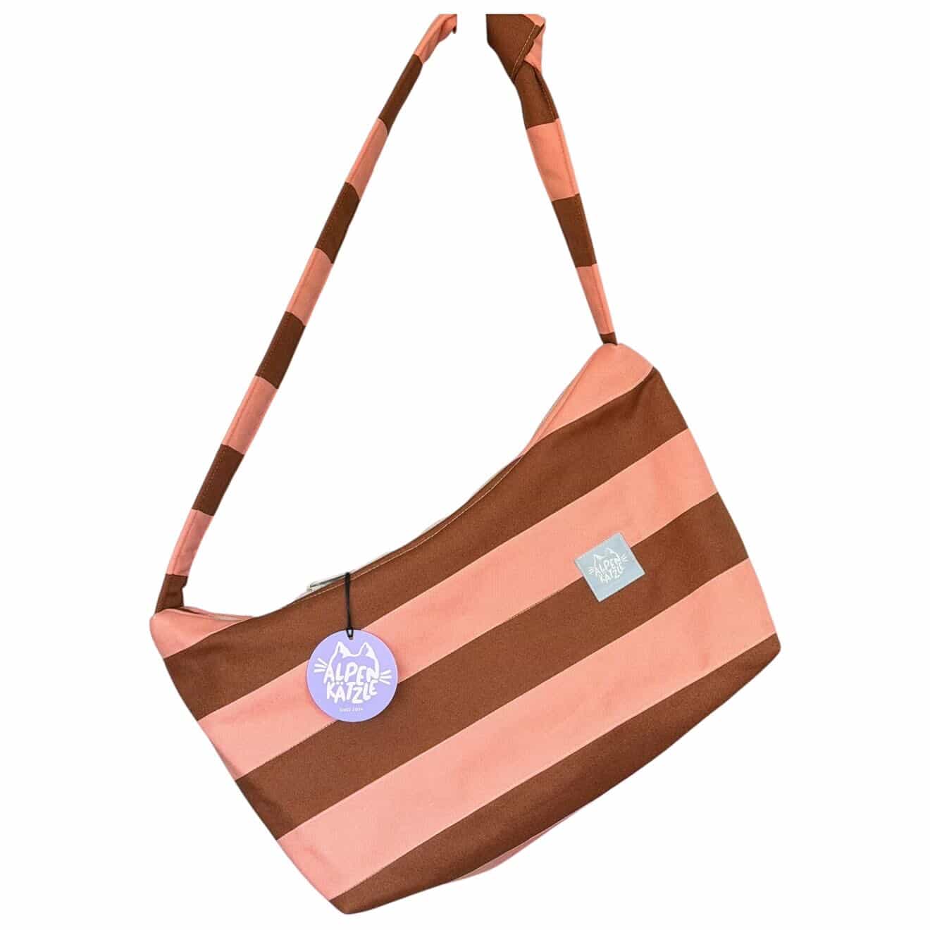 Schultertasche POLLY – Braun & Rosa Streifen