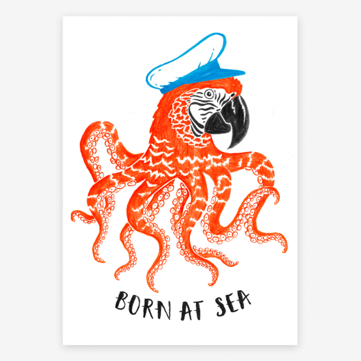 Postkarte Born at sea