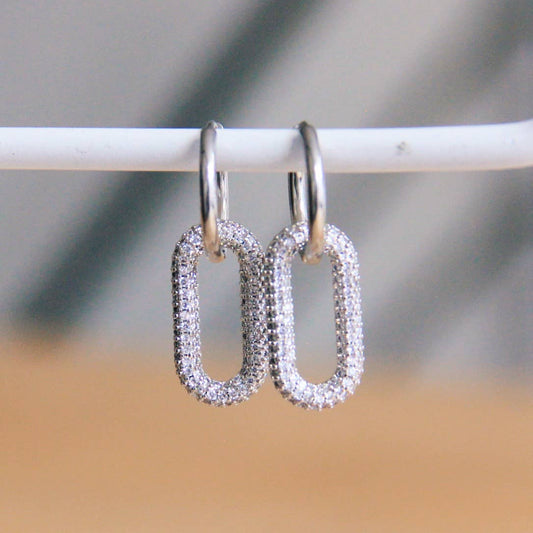 Creolen Oval Crystal Silber | Edelstahl Ohrringe