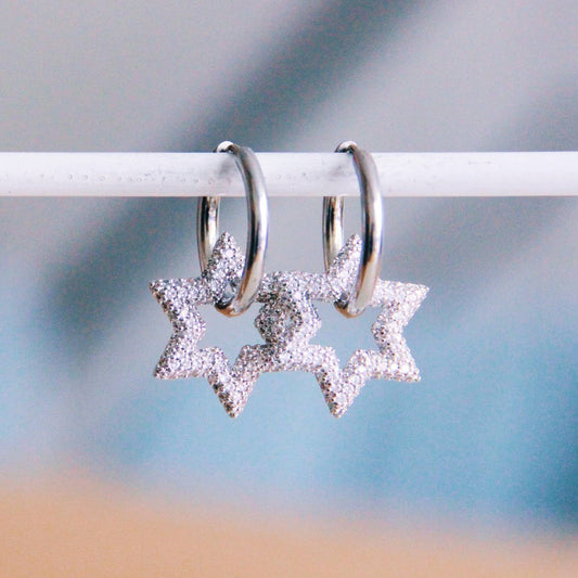 Creolen Stern Crystal Silber | Edelstahl Ohrringe