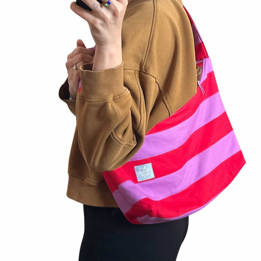 Schultertasche POLLY – Rot & Lila Streifen