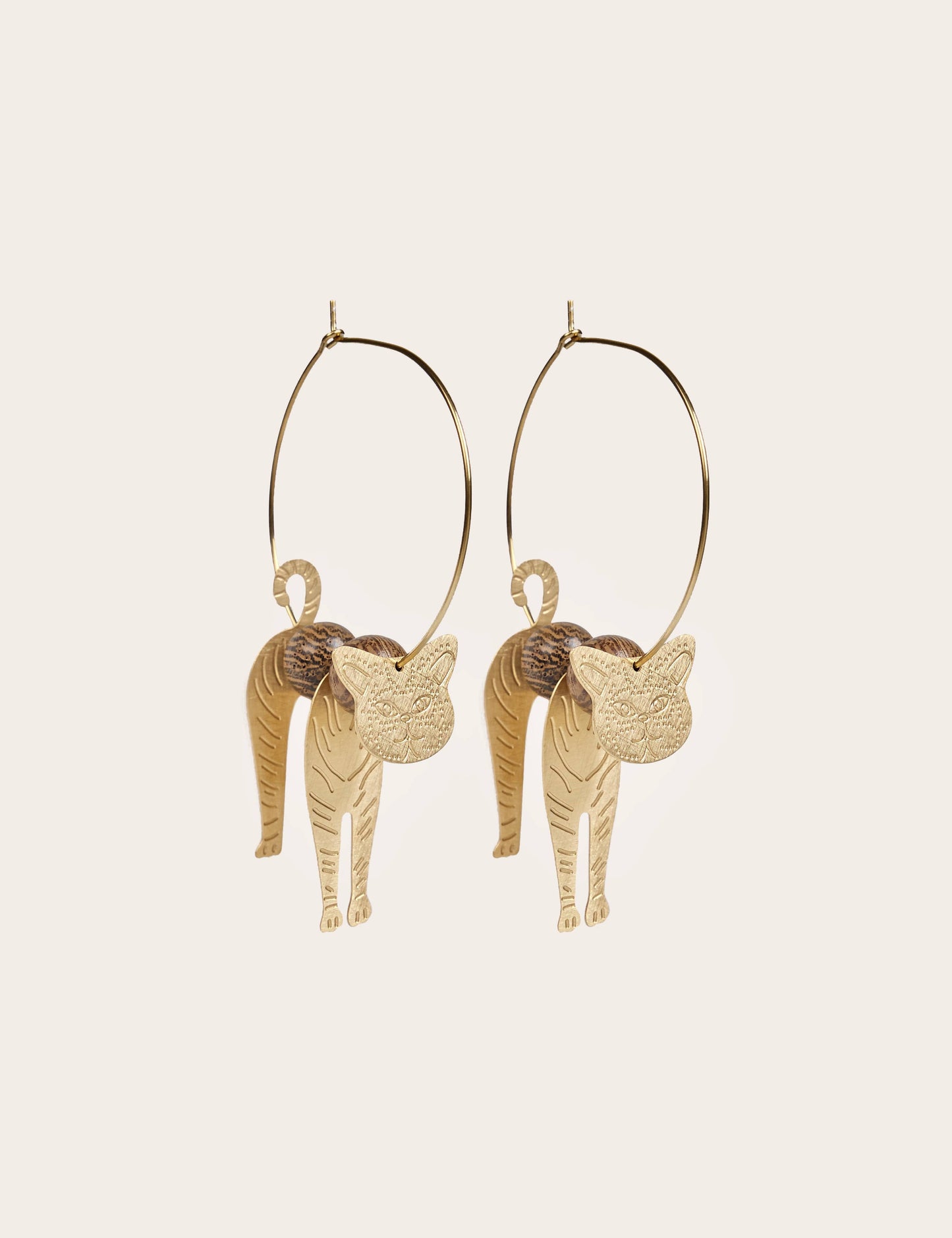 3D-Creolen Katze Gold aus Edelstahl & Holz