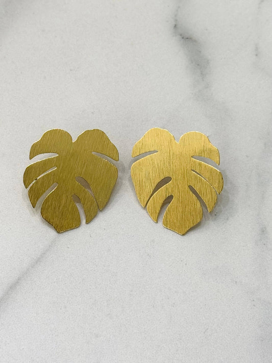 Monstera-Blatt-Ohrringe mit Blumenmuster