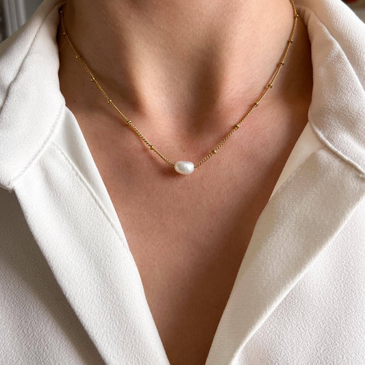 Perlenkette mit Süßwasserperle Gold aus Edelstahl